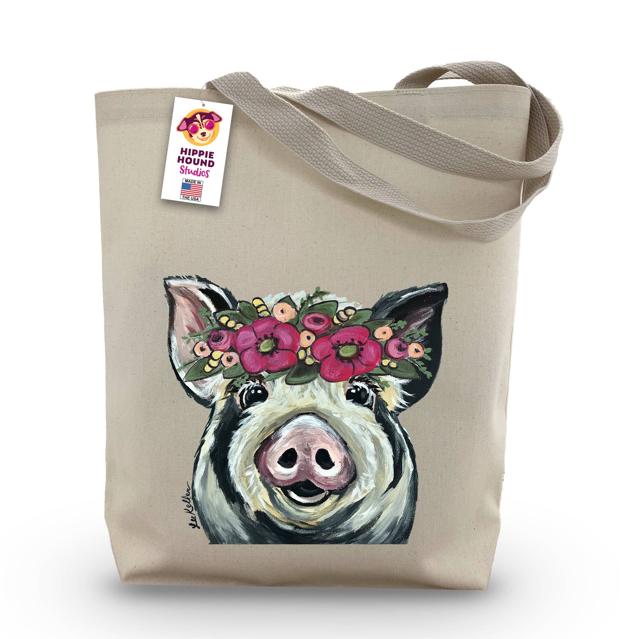 Gusseted Tote Bag, Pig Tote Bag